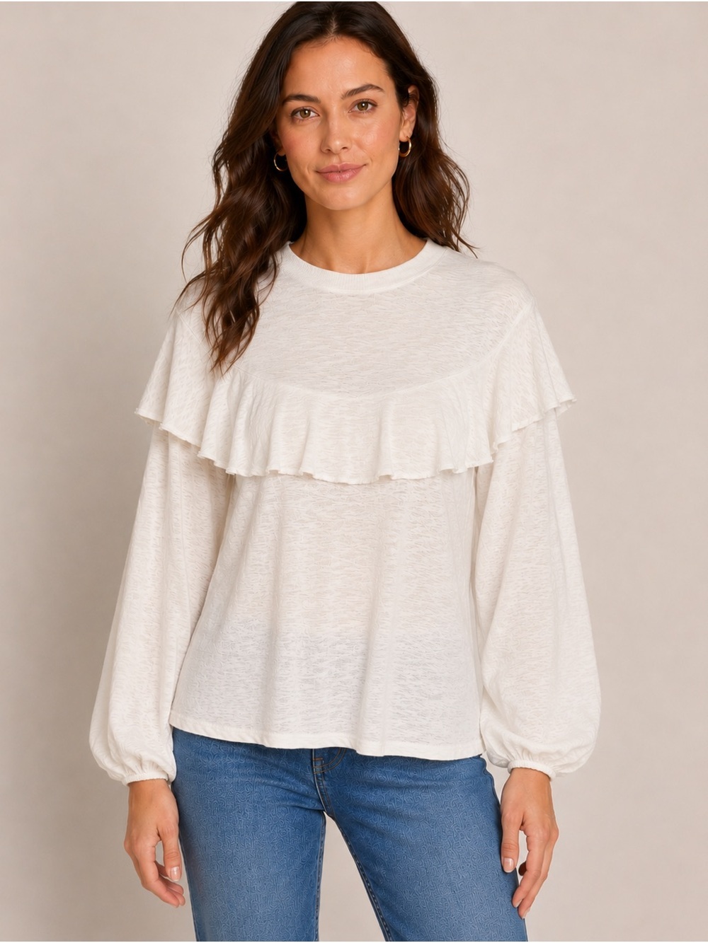 Nation LTD Pima Cotton Ruffle Top | Ivory | XS
